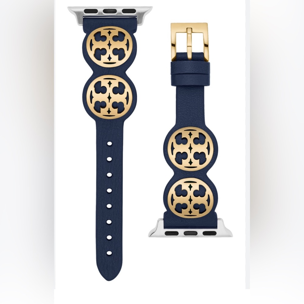 NEW TORY BURCH LOGO STUDDED BLUE LEATHER BAND FOR APPLE WATCH 38-40MM TBS0058